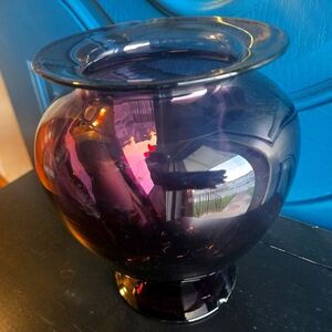 Vintage hand blownMCM Empoli/Murano?? Amethyst Dome Pedestal 8"Vase
